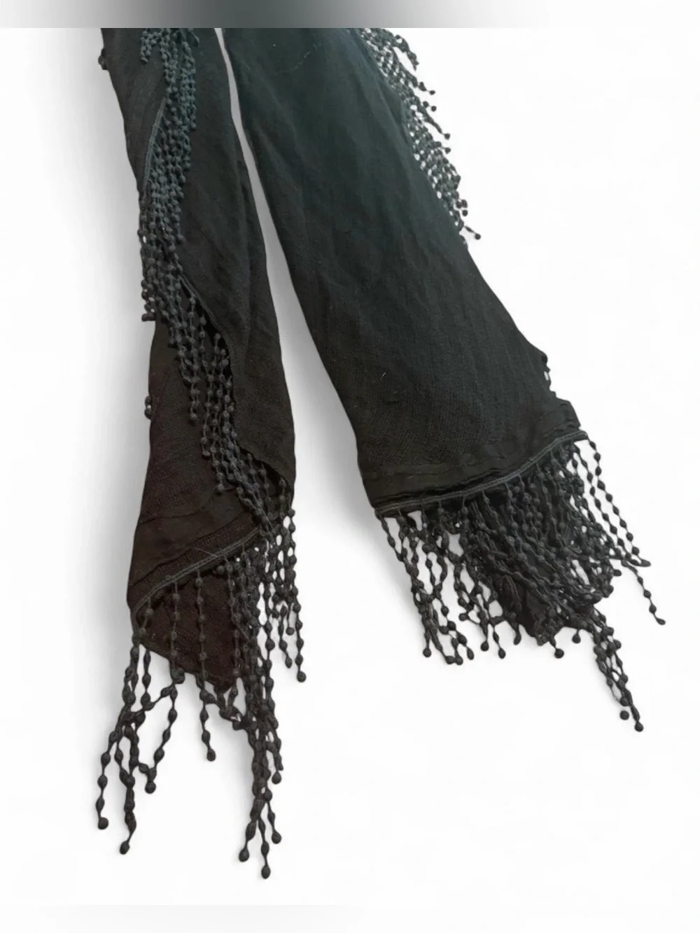 Chico's Black Fringe Open Knit Scarf